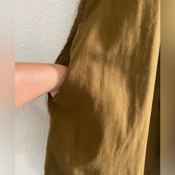 Madewell Womens Smocked Neck Linen Olive Green Puff-Sleeve Mini Dress Sz S - Picture 6 of 13